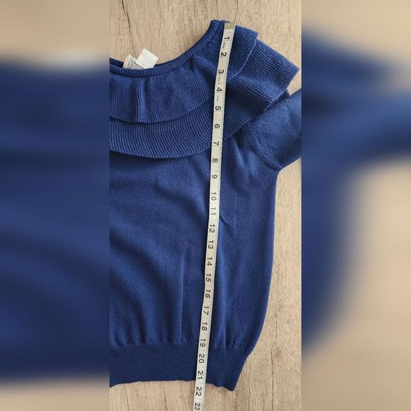 LORD & TAYLOR Sweater Lambswool  ‎ Navy Tiered Collar Women's Small Vintage 80's - Picture 5 of 6